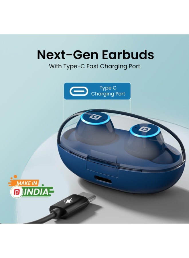 بورترونيكس Portronics Harmonics Twins S13 in Ear True Wireless Earbuds with Mic, 24H Playtime, Game/Music Mode, Touch Control, 8mm Driver, Bluetooth 5.3v,IPX5 Water Resistance, Type C Fast Charging(Blue) - Image 4
